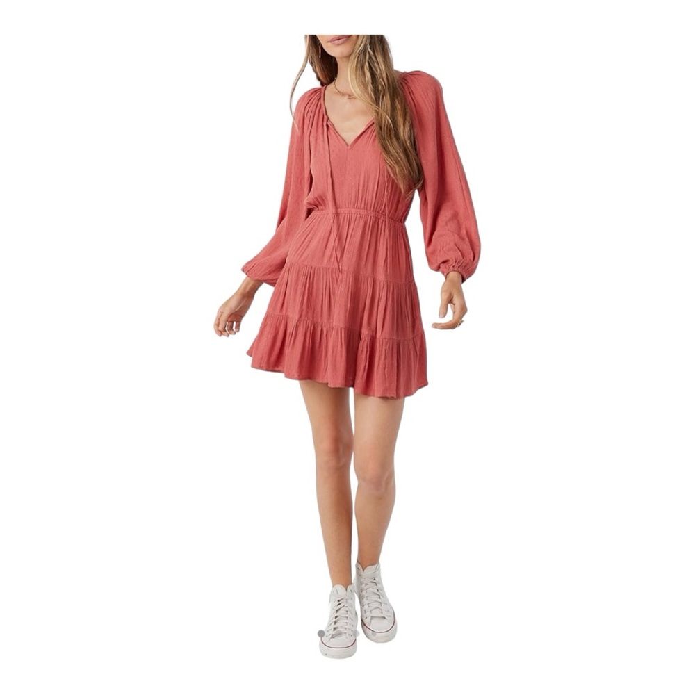 O'NEILL HARLA TIERED MINI DRESS IN DUSTY CEDAR NWOT
